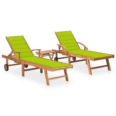 vidaXL Lettini Prendisole 2 pz con Tavolo e Cuscino Massello di Teak