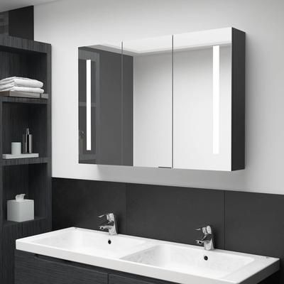 vidaXL Armadietto Bagno con Specchio e LED Nero Lucido 89x14x62 cm