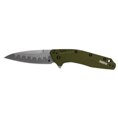 Kershaw Dividend Composite Blade Assisted Folding Knife 3in Composit N690/D2 Steel Drop Point Blade Olive 6061-T6 Aluminum/Trac-Tec Handle 1812OLCB