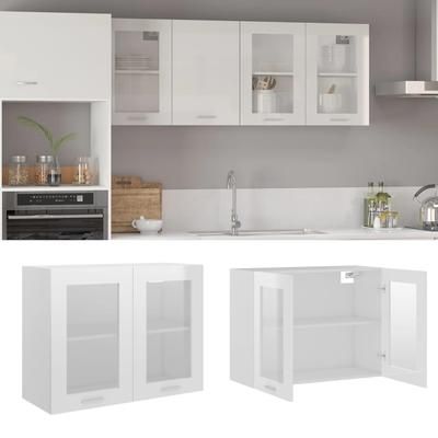 vidaXL Armadio Sospeso con Vetro Bianco 80x31x60 cm Legno Multistrato