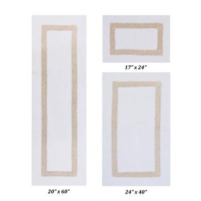 Hotel Collectionis Bath Mat Rug 3 Piece Set (17" x 24" | 24" x 40" | 20" x 60") by Better Trends in White Sand