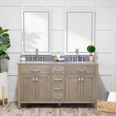 Randolph Morris Mason Hill 60 Inch Oak Vanity with Rectangular Undermount Sinks - Gray Oak RM260GY-SGQ