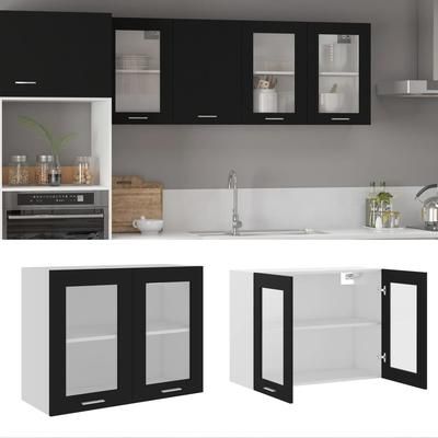 vidaXL Armadio Sospeso con Vetro Nero 80x31x60 cm in Truciolato