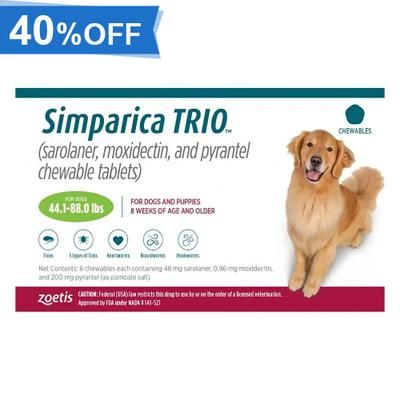 40% Off Simparica Trio For Dogs 44.1-88 Lbs (Green) 6 Chews