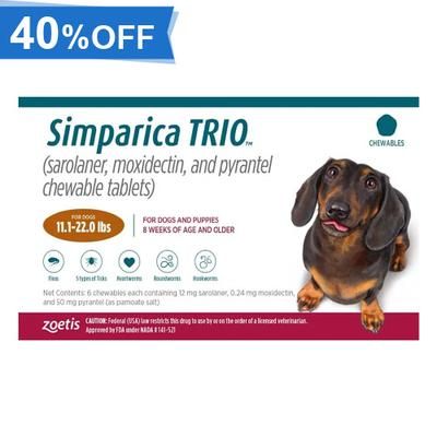 40% Off Simparica Trio For Dogs 11.1-22 Lbs (Caramel) 3 Chews