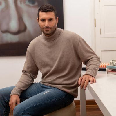 Jersey Bisque,'Eco Friendly Jersey Knit Men's Turtleneck Pullover Sweater'