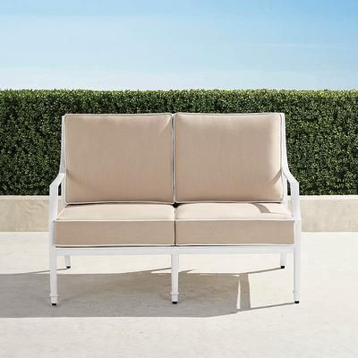 Grayson Loveseat with Cushions in White Aluminum - Standard, Resort Stripe Leaf - Frontgate