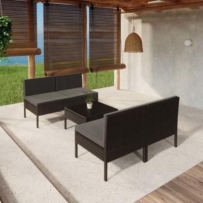 vidaXL Set Divani da Giardino 5 pz con Cuscini in Polyrattan Nero