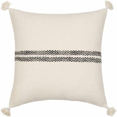 Karaburun 18" Square Cottage Pillow Moroccan Plush Cotton Black/Cream/Light Beige Throw Pillow - Boutique Rugs