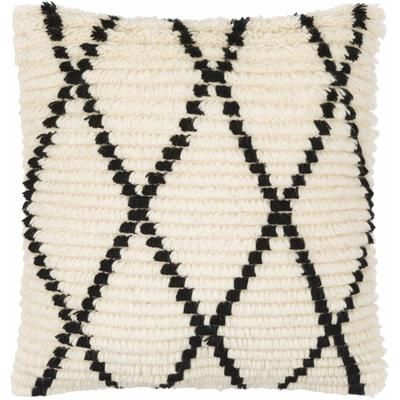 Luanda 18" Square Pillow Moroccan Plush Wool Black/Cream/Light Beige Throw Pillow - Boutique Rugs