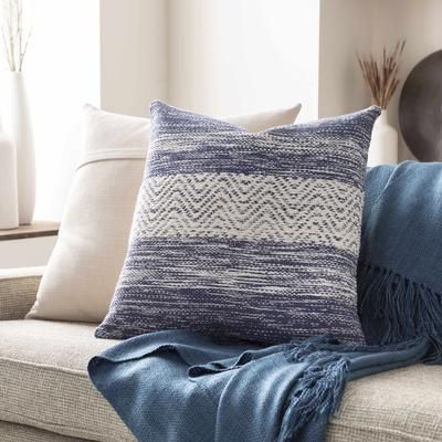 Eynesil 22" Square Cottage Pillow Moroccan Plush Cotton Beige/Blue/Cream/White Throw Pillow - Boutique Rugs