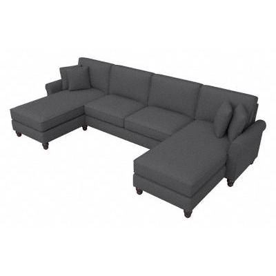 Bush Furniture Hudson 131W Sectional Couch with Double Chaise Lounge in Charcoal Gray Herringbone - Bush Furniture HDY130BCGH-03K