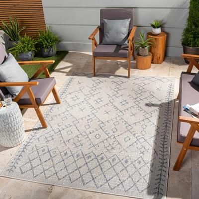 Maunawili 2'7" x 10' Outdoor Farmhouse Moroccan Blue/Gray/Navy/Oatmeal/Off White/Pale Blue/Taupe/Medium Gray/PaleBlue/OffWhite/Pale Blue/Off White Outdoor Runner - Boutique Rugs