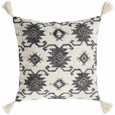 Shepherd 20" Square Jute Black/Charcoal/Ivory Floor Pillow - Boutique Rugs