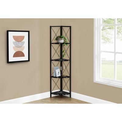 "Bookshelf / Bookcase / Etagere / Corner / 4 Tier / 60"H / Office / Bedroom / Metal / Laminate / Black Marble Look / Contemporary / Modern - Monarch Specialties I 3650"