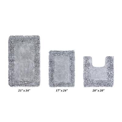 Shaggy Border Bath Rug Mat, 3 Piece Set, (17" X 24" | 20" X 20" | 21" X 34") by Better Trends in Silver