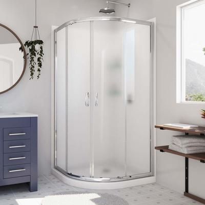Dreamline DreamLine Prime 38 inch x 38 inch x 76 3/4 inch Semi-Frameless Sliding Shower Enclosure in Chrome and Frosted Glass, Shower Base, and Wall Kit in White DL-6154-01FR