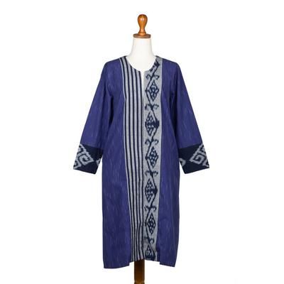 Misty Rain,'Long Blue Cotton Ikat Duster'