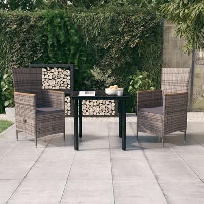 vidaXL Set da Pranzo da Giardino Grigio 3 pz con Cuscini