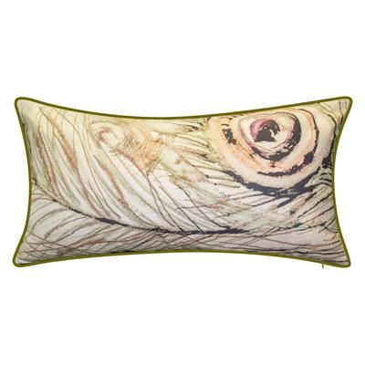 Edie@Home Watercolor Peacock Feather Decorative Pillow Dec Pillow by Edie@Home in Natural
