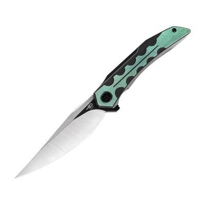 Bestech Knives Samari Framelock Green Folding Knife 3.88" Bohler M390 stainless blade Black and green titanium handle BT2009C
