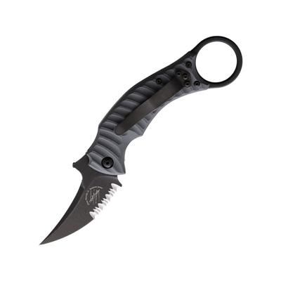 Bastinelli Creations Mako Linerlock Folding Knife 2.75" black finish partially serrated Bohler N690 Gray sculpted G10 handle MAKO FOLDER GREY G10