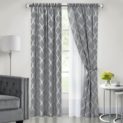 Wide Width Bombay Double Layered Rod Pocket Window Curtain Panel by Achim Home Décor in Grey (Size 52" W 84" L)