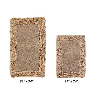 Shaggy Border Bath Rug Mat, 2 Pc Set (17" X 24" | 21" X 34") by Better Trends in Beige
