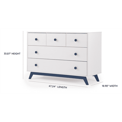 dadada Gramercy 5-Drawer Dresser - White / Denim