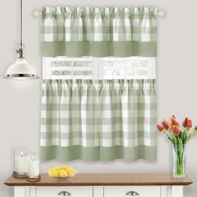 Wide Width Hunter Window Curtain Tier Pair And Valance Set by Achim Home Décor in Apple Green (Size 57" W 36" L)