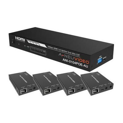 A-Neuvideo 1 x 4 HDMI 4K60/10800p Cat 6 Extender Splitter with 4 Receivers ANI-0104POE-AU