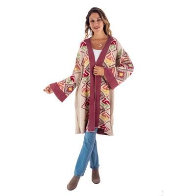 Serene Andes,'Peruvian Colorful Cotton Blend Cardigan with Andean Details'