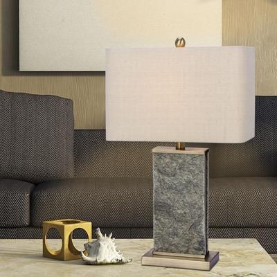26" Natural Stone & Metal Table Lamp by Martin Richard in Stone Antique Brass