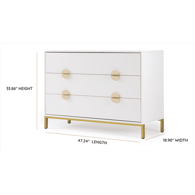 dadada Chicago 3-Drawer Dresser - White / Gold