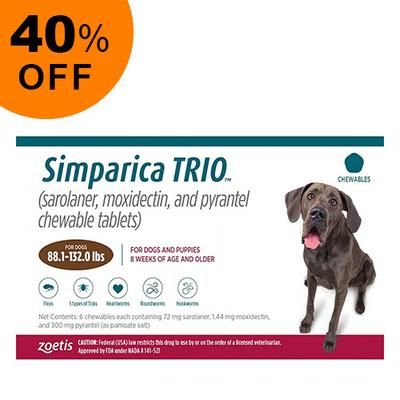 Simparica Trio For Dogs 88.1-132 Lbs (Brown) 3 Doses - Get 40% Off Today