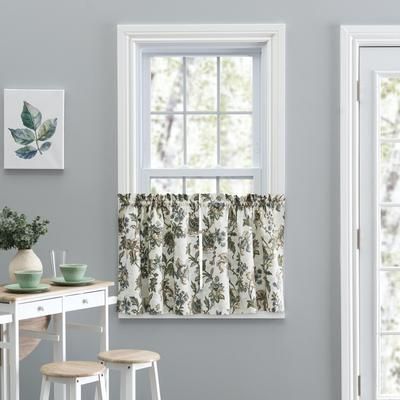 Wide Width Madison Floral- Multi Colored Jacobean Floral- Tailored Tier by Ellis Curtains in Blue (Size 56" W 24" L)