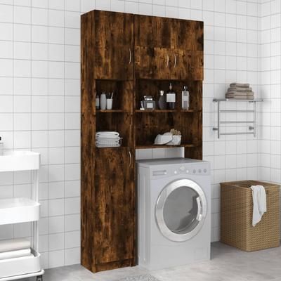 vidaXL Armadietto Bagno Rovere Fumo 32x25,5x190 cm Legno Multistrato