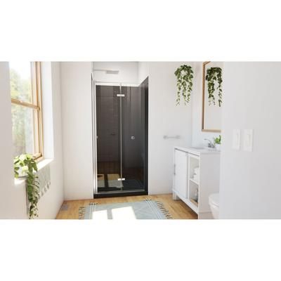 Dreamline DreamLine Aqua-Q Fold 36 inch D x 36 inch W x 78 3/4 inch H Frameless Bi-fold Shower Door in Brushed Nickel, Shower Base, and Wall Kit in Black DL-6526QC-88-04