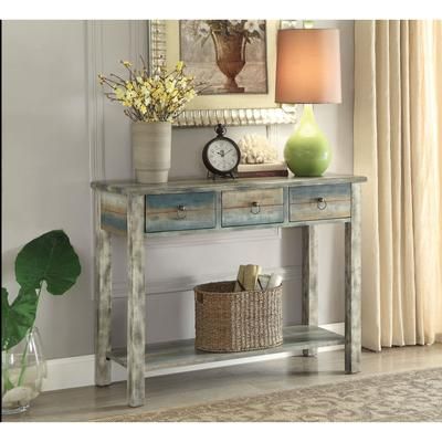 Console Table by Acme in Antique Gray Teal