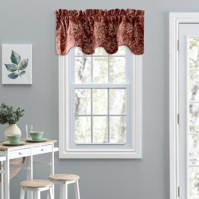 Lexington Leaf- Candlewick Leaf Pattern On A Colored Ground- Lined Scallop Valance by Ellis Curtains in Brick