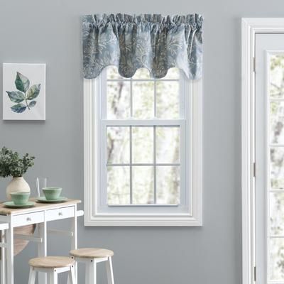 Lexington Leaf- Candlewick Leaf Pattern On A Colored Ground- Lined Scallop Valance by Ellis Curtains in Blue