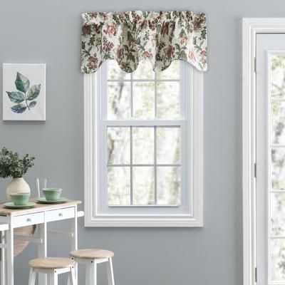Madison Floral- Multi Colored Jacobean Floral- Lined Scallop Valance by Ellis Curtains in Brick