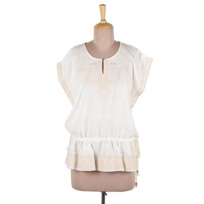 Morning Blush,'Viscose Blouse with Cream Embroidered Details from India'