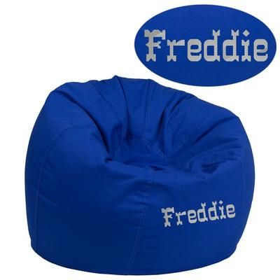 Personalized Small Solid Royal Blue Bean Bag Chair for Kids and Teens [DG-BEAN-SMALL-SOLID-ROYBL-TXTEMB-GG] - Flash Furniture DG-BEAN-SMALL-SOLID-ROYBL-TXTEMB-GG