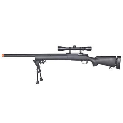 Lancer Tactical Low FPS M24 Bolt Action Spring Powered Sniper Rifle w/ Scope & Bipod Black LT-28AB