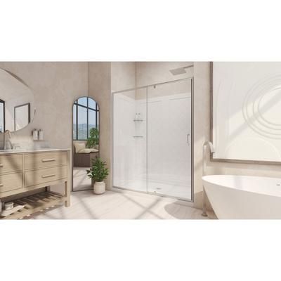 Dreamline DreamLine Flex 36 inch D x 60 inch W x 74 3/4 inch H Semi-Frameless Pivot Shower Door in Brushed Nickel with Center Drain White Shower Base Kit DL-6225C-04