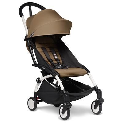 Babyzen YOYO2 Ultra Compact Complete 6+ Stroller with Bassinet & Rolling Bag Bundle - White/Toffee