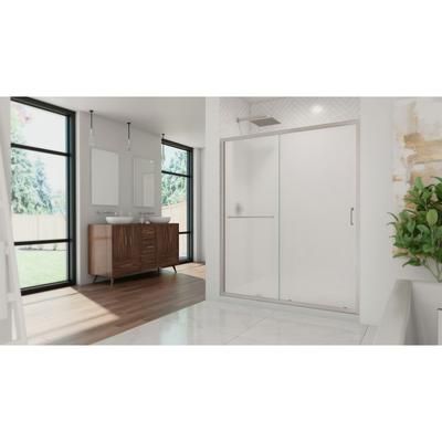Dreamline DreamLine Infinity-Z 32 inch D x 60 inch W x 74 3/4 inch H Semi-Frameless Sliding Frosted Shower Door in Brushed Nickel with Left Drain White Shower Base Kit DL-6971L-04FR
