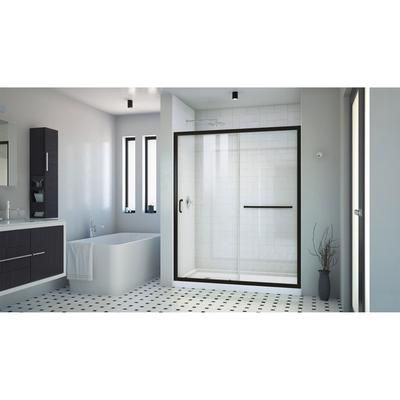 Dreamline DreamLine Infinity-Z 36 inch D x 60 inch W x 74 3/4 inch H Semi-Frameless Sliding Clear Shower Door in Matte Black with Left Drain White Shower Base Kit DL-6973-CLL-09