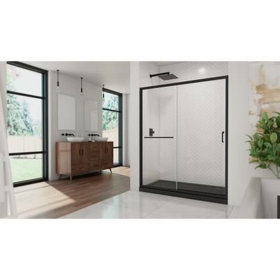 Dreamline DreamLine Infinity-Z 34 inch D x 60 inch W x 74 3/4 inch H Semi-Frameless Sliding Clear Shower Door in Matte Black with Left Drain Black Shower Base Kit DL6972CLL-88-09